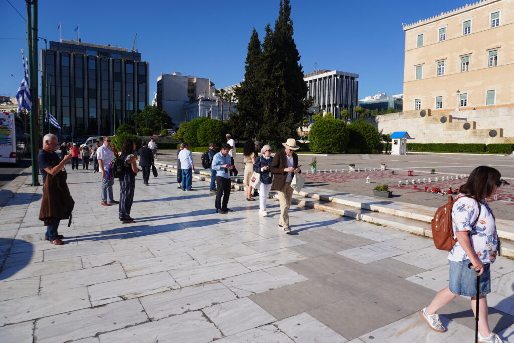 Walking in front of the Hellenic Parliament