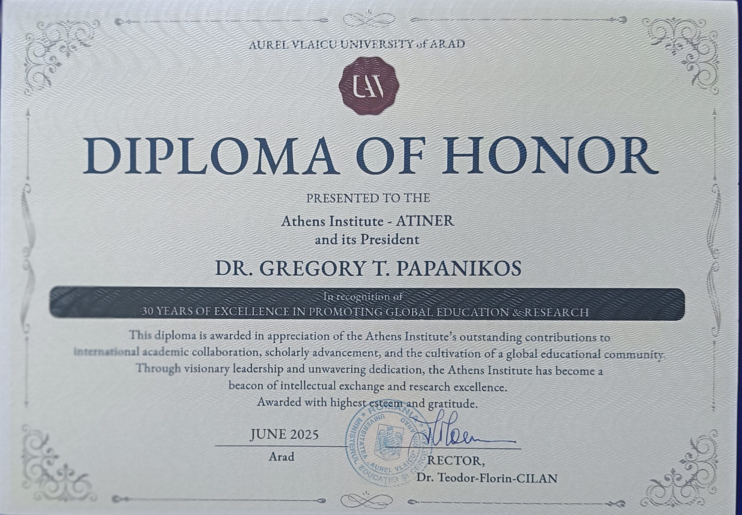 Diploma of Honor Diploma of Honor